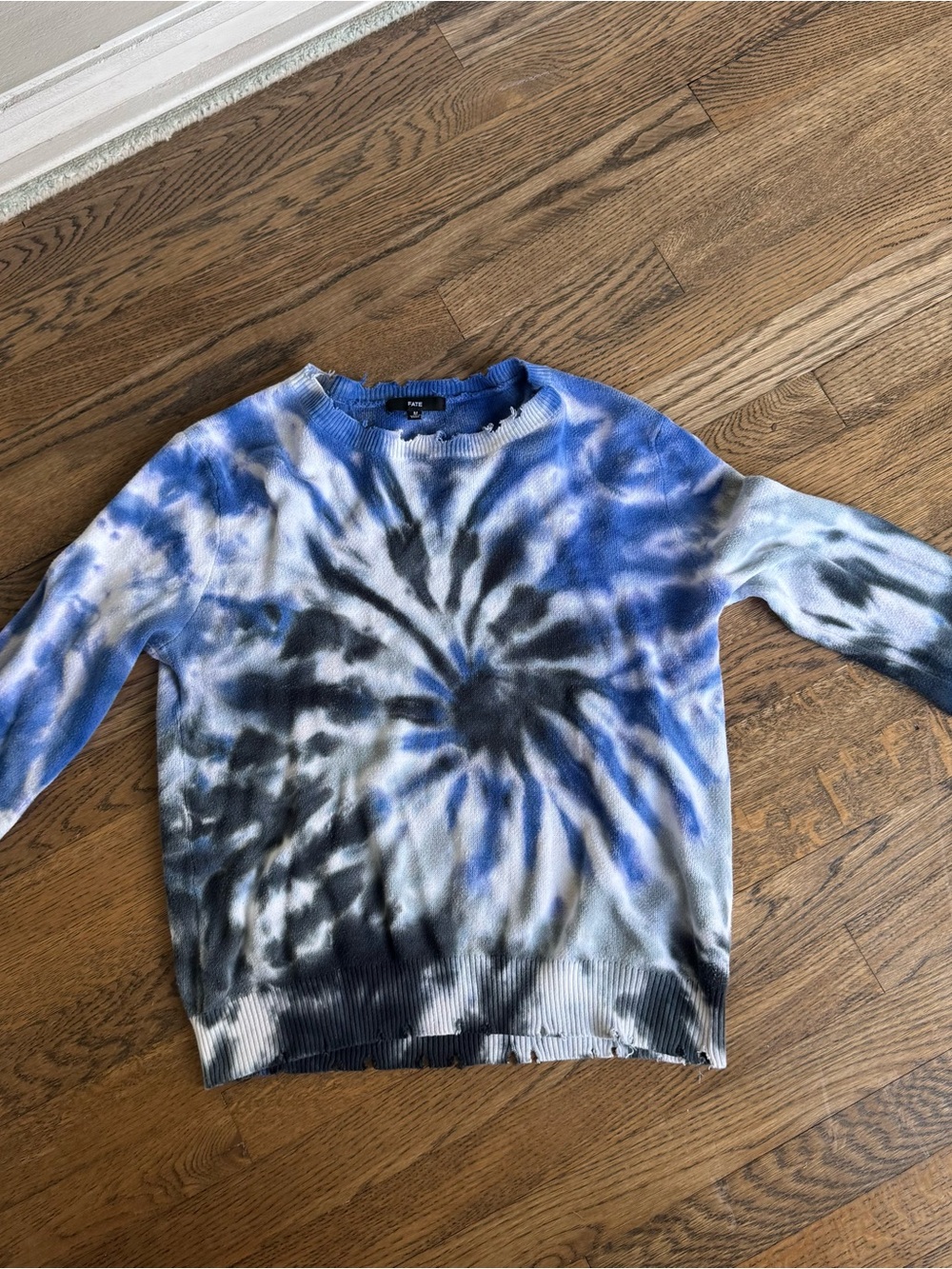 FATE Tie-Dye Crewneck Sweater in Blue, Black & White
